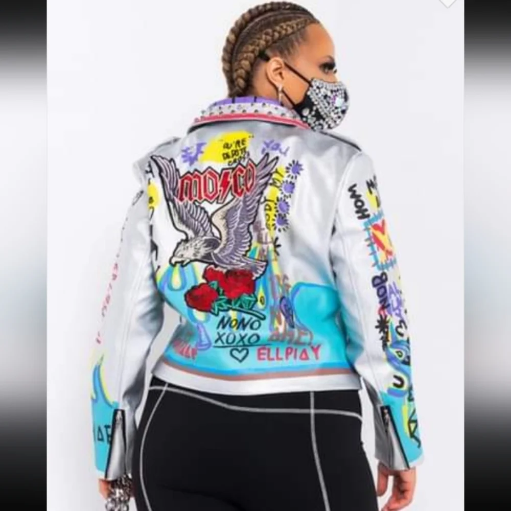 Azalea Wang Femi luxury designer graphic punk jacket! "Phoenix" moto sold out! - Picture 11 of 14